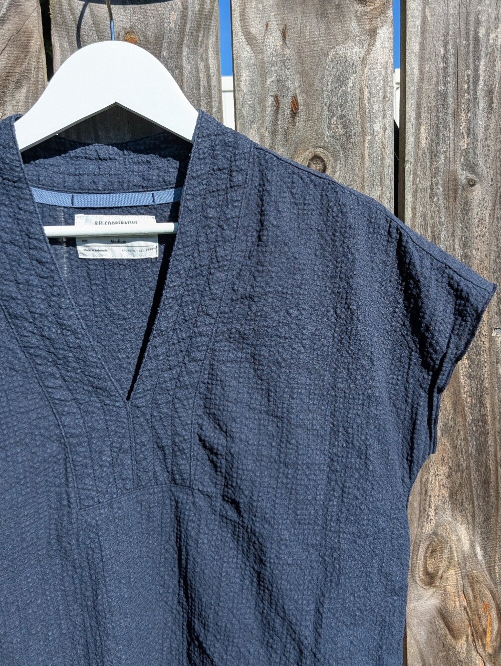 REI Medium Norseland Woven Popover V-neck Shirt Raime/Cotton Boxy Blue - Picture 5 of 10